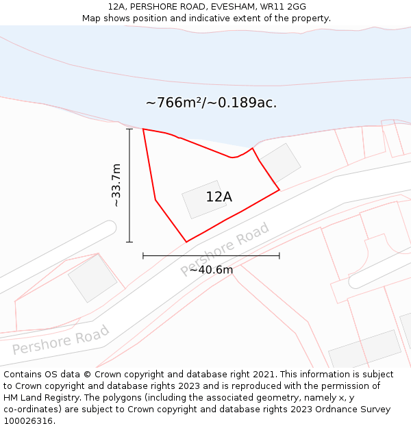 12A, PERSHORE ROAD, EVESHAM, WR11 2GG: Plot and title map