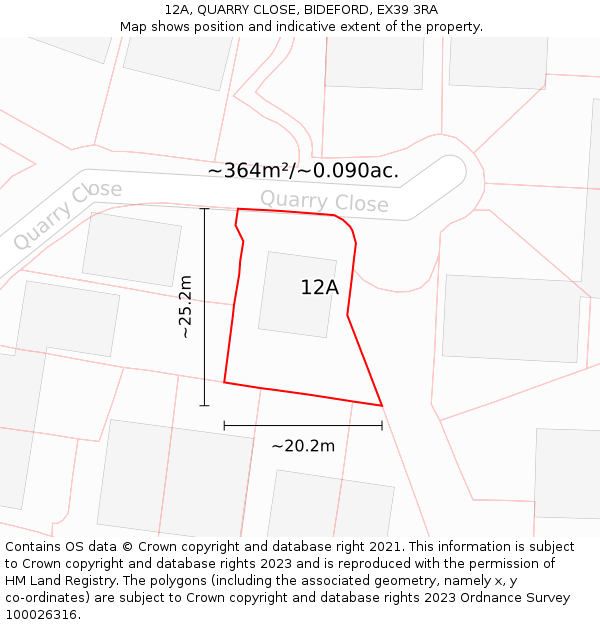 12A, QUARRY CLOSE, BIDEFORD, EX39 3RA: Plot and title map