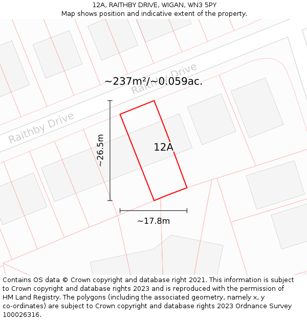 12A, RAITHBY DRIVE, WIGAN, WN3 5PY: Plot and title map