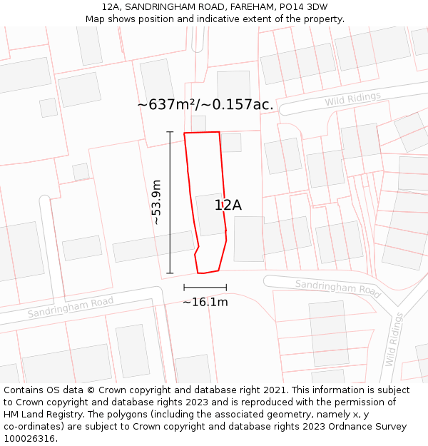 12A, SANDRINGHAM ROAD, FAREHAM, PO14 3DW: Plot and title map