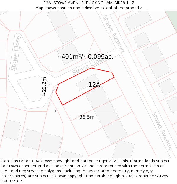 12A, STOWE AVENUE, BUCKINGHAM, MK18 1HZ: Plot and title map