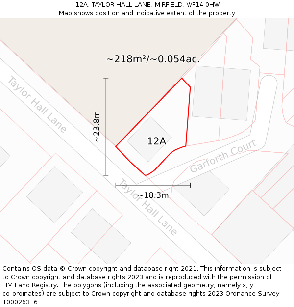 12A, TAYLOR HALL LANE, MIRFIELD, WF14 0HW: Plot and title map
