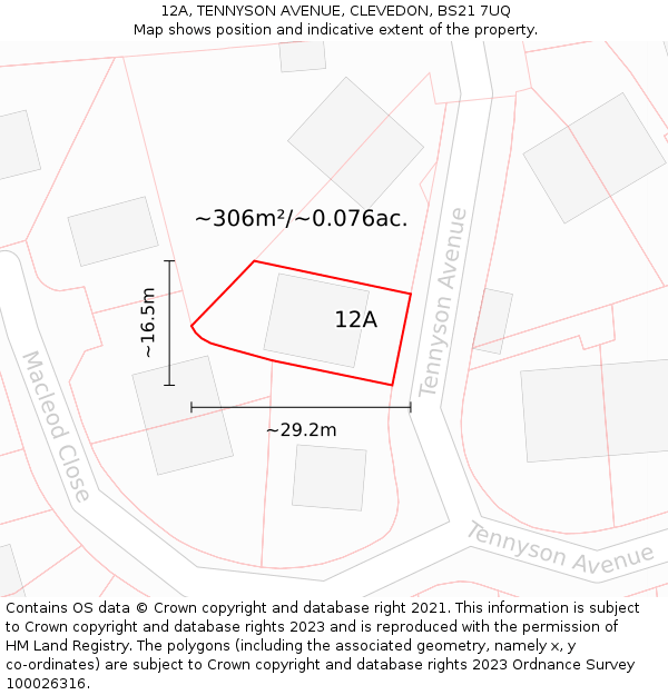 12A, TENNYSON AVENUE, CLEVEDON, BS21 7UQ: Plot and title map