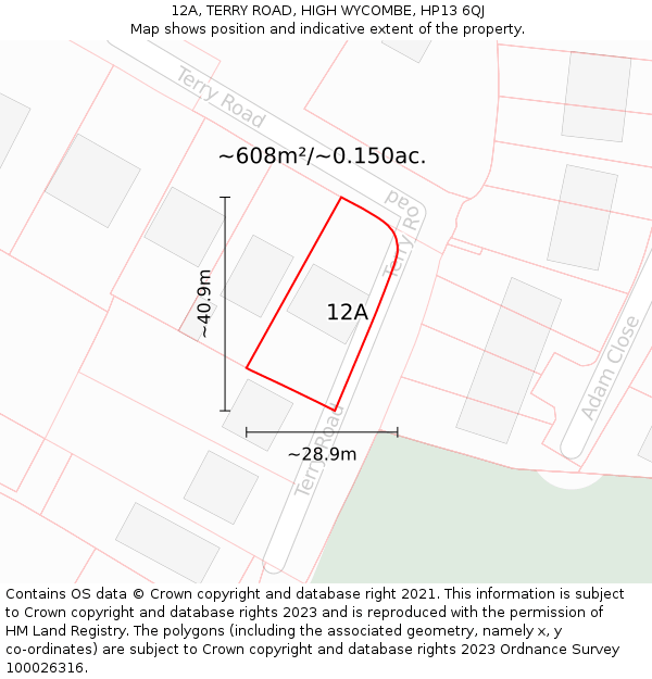 12A, TERRY ROAD, HIGH WYCOMBE, HP13 6QJ: Plot and title map