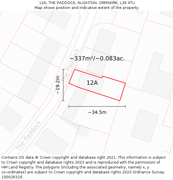 12A, THE PADDOCK, AUGHTON, ORMSKIRK, L39 4TU: Plot and title map