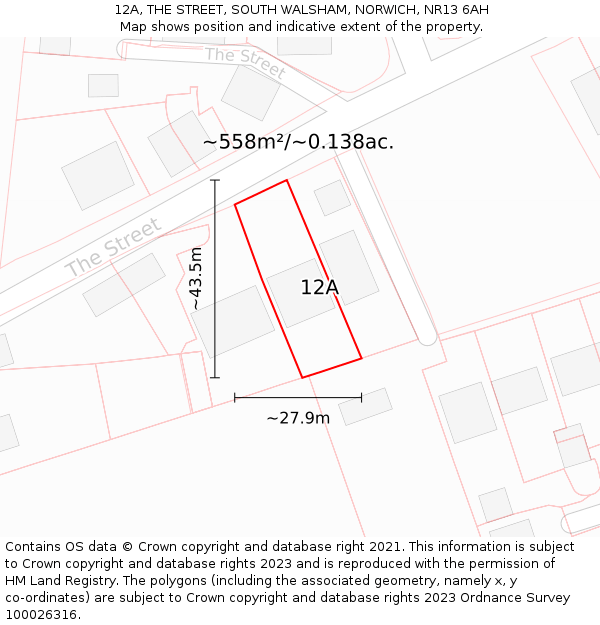 12A, THE STREET, SOUTH WALSHAM, NORWICH, NR13 6AH: Plot and title map