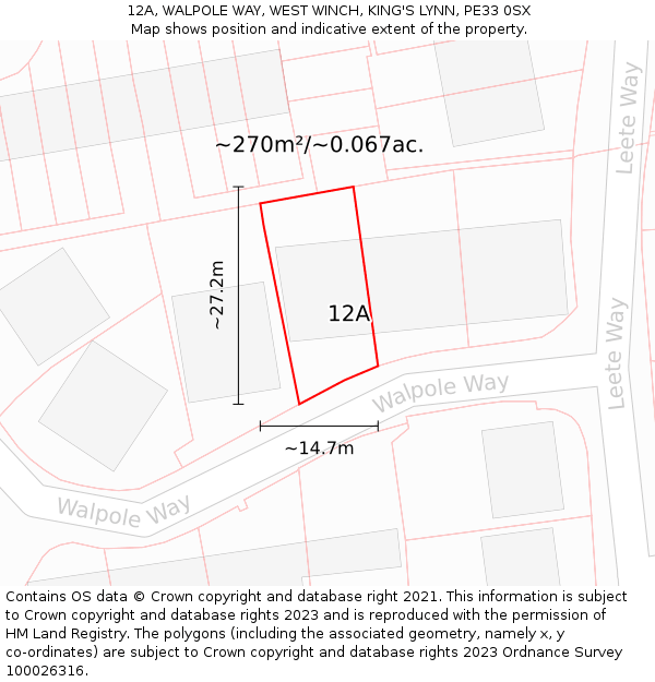 12A, WALPOLE WAY, WEST WINCH, KING'S LYNN, PE33 0SX: Plot and title map