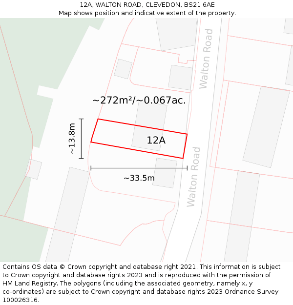 12A, WALTON ROAD, CLEVEDON, BS21 6AE: Plot and title map