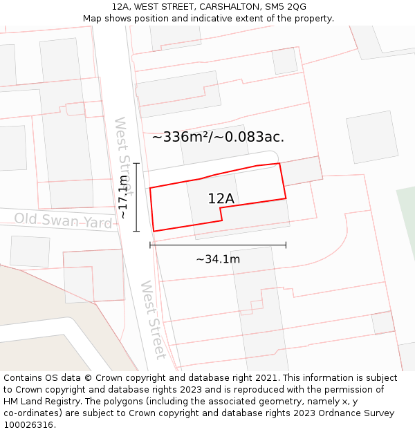 12A, WEST STREET, CARSHALTON, SM5 2QG: Plot and title map