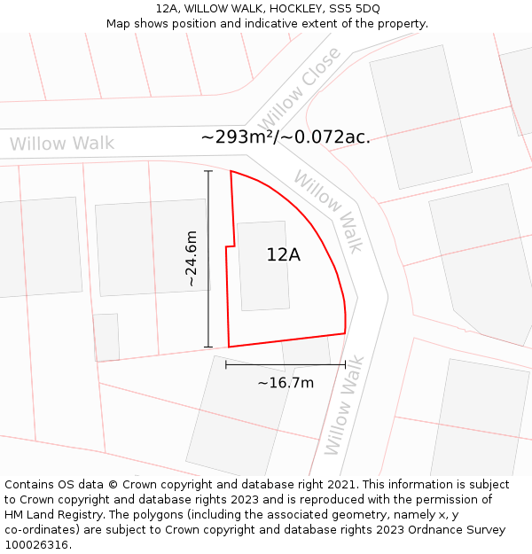 12A, WILLOW WALK, HOCKLEY, SS5 5DQ: Plot and title map