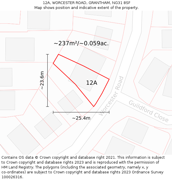 12A, WORCESTER ROAD, GRANTHAM, NG31 8SF: Plot and title map
