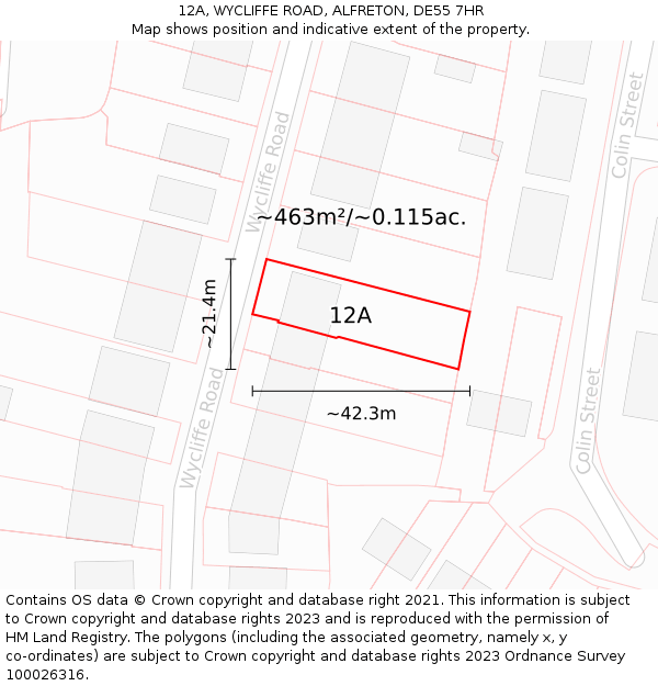 12A, WYCLIFFE ROAD, ALFRETON, DE55 7HR: Plot and title map