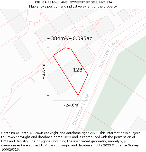 12B, BAIRSTOW LANE, SOWERBY BRIDGE, HX6 2TA: Plot and title map