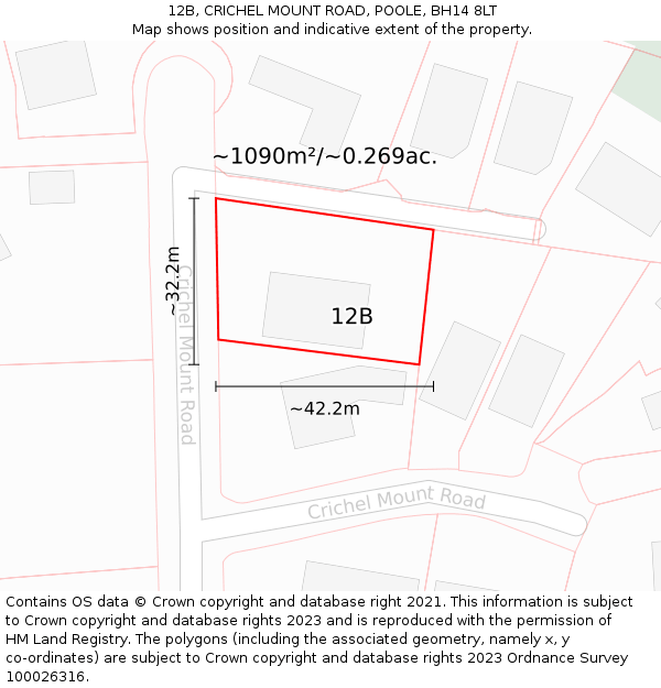 12B, CRICHEL MOUNT ROAD, POOLE, BH14 8LT: Plot and title map