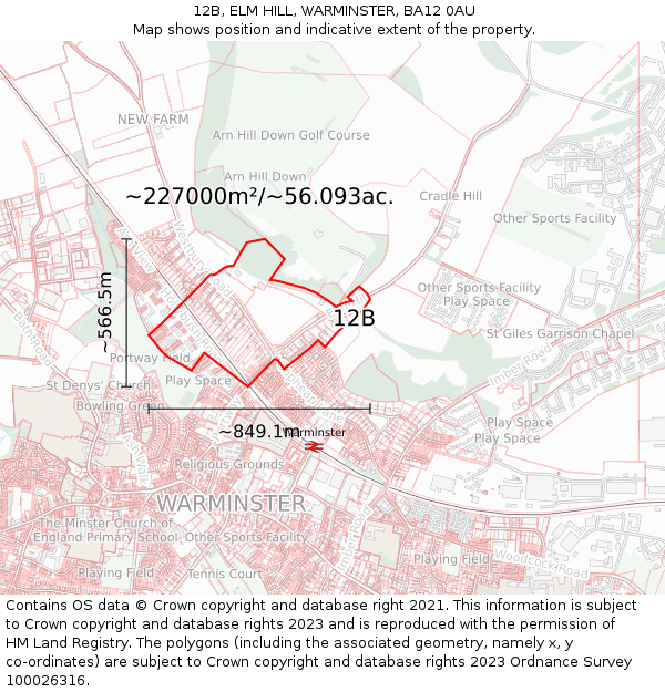 12B, ELM HILL, WARMINSTER, BA12 0AU: Plot and title map