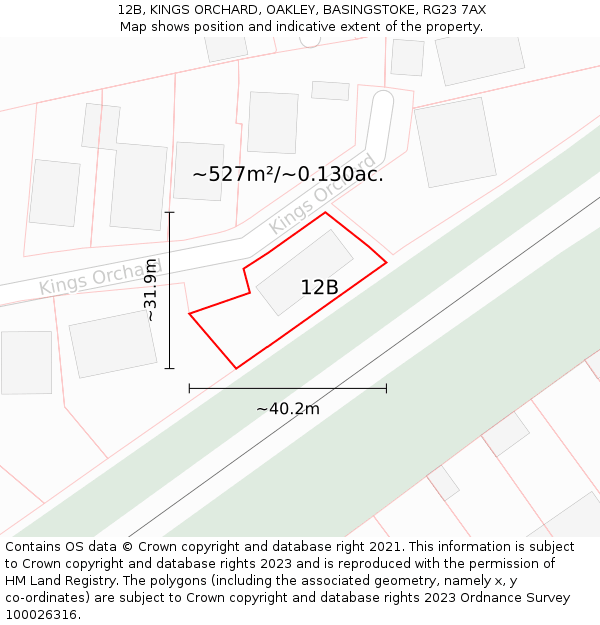 12B, KINGS ORCHARD, OAKLEY, BASINGSTOKE, RG23 7AX: Plot and title map