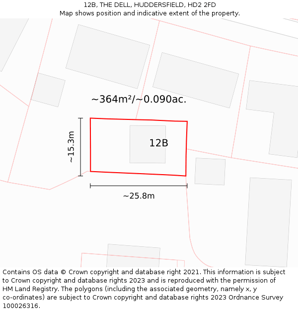 12B, THE DELL, HUDDERSFIELD, HD2 2FD: Plot and title map