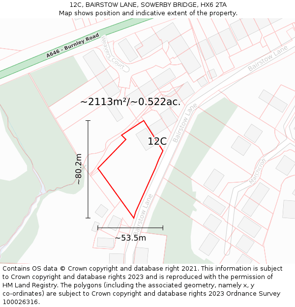 12C, BAIRSTOW LANE, SOWERBY BRIDGE, HX6 2TA: Plot and title map