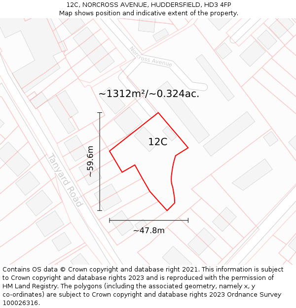 12C, NORCROSS AVENUE, HUDDERSFIELD, HD3 4FP: Plot and title map