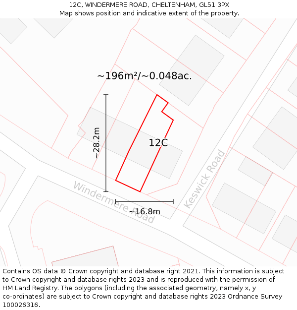 12C, WINDERMERE ROAD, CHELTENHAM, GL51 3PX: Plot and title map