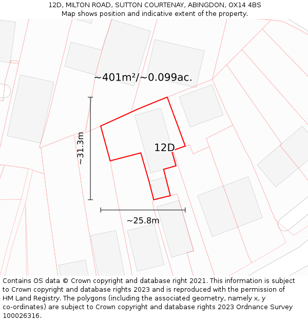 12D, MILTON ROAD, SUTTON COURTENAY, ABINGDON, OX14 4BS: Plot and title map