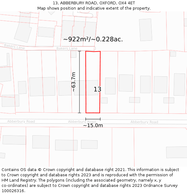 13, ABBERBURY ROAD, OXFORD, OX4 4ET: Plot and title map
