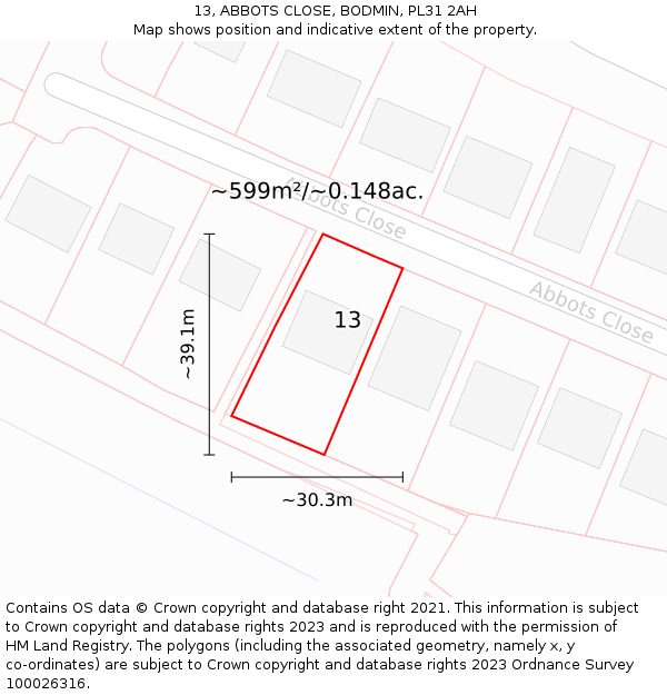 13, ABBOTS CLOSE, BODMIN, PL31 2AH: Plot and title map