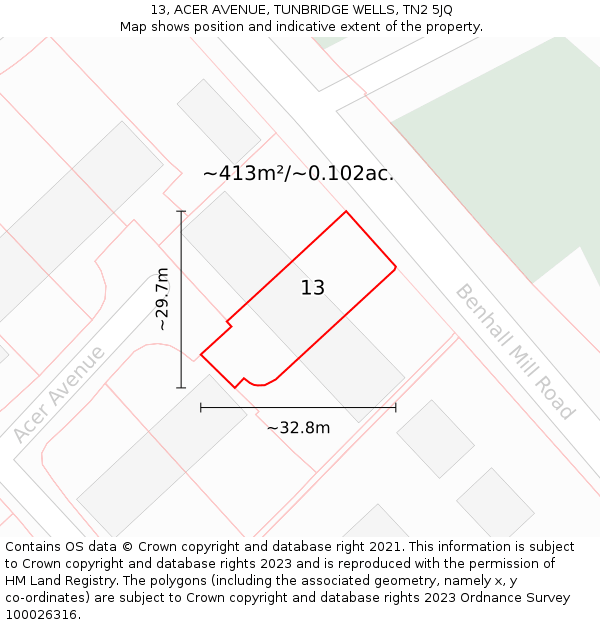 13, ACER AVENUE, TUNBRIDGE WELLS, TN2 5JQ: Plot and title map