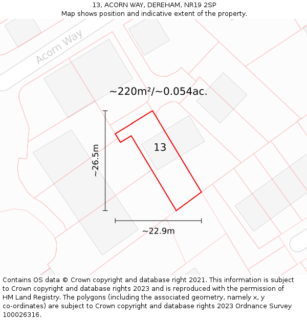 13, ACORN WAY, DEREHAM, NR19 2SP: Plot and title map