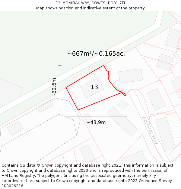 13, ADMIRAL WAY, COWES, PO31 7FL: Plot and title map