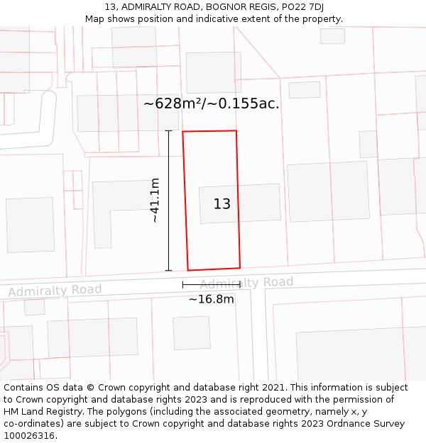 13, ADMIRALTY ROAD, BOGNOR REGIS, PO22 7DJ: Plot and title map