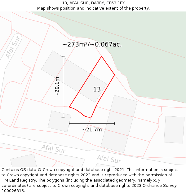 13, AFAL SUR, BARRY, CF63 1FX: Plot and title map