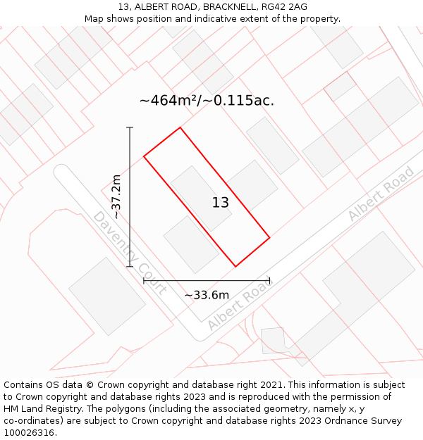 13, ALBERT ROAD, BRACKNELL, RG42 2AG: Plot and title map