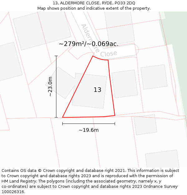 13, ALDERMORE CLOSE, RYDE, PO33 2DQ: Plot and title map