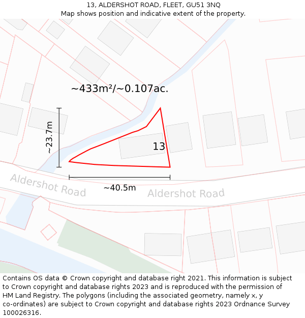 13, ALDERSHOT ROAD, FLEET, GU51 3NQ: Plot and title map