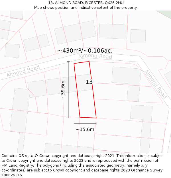 13, ALMOND ROAD, BICESTER, OX26 2HU: Plot and title map