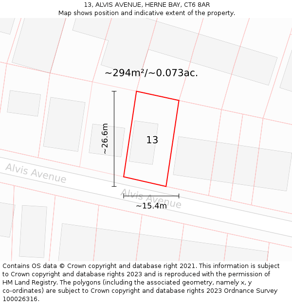 13, ALVIS AVENUE, HERNE BAY, CT6 8AR: Plot and title map