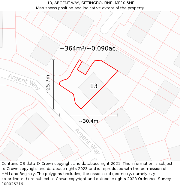 13, ARGENT WAY, SITTINGBOURNE, ME10 5NF: Plot and title map