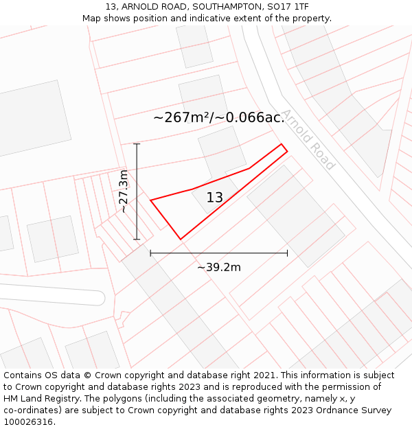 13, ARNOLD ROAD, SOUTHAMPTON, SO17 1TF: Plot and title map