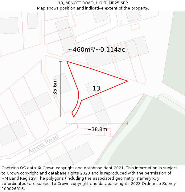 13, ARNOTT ROAD, HOLT, NR25 6EP: Plot and title map