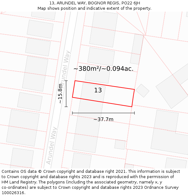 13, ARUNDEL WAY, BOGNOR REGIS, PO22 6JH: Plot and title map