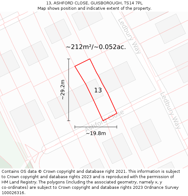 13, ASHFORD CLOSE, GUISBOROUGH, TS14 7PL: Plot and title map