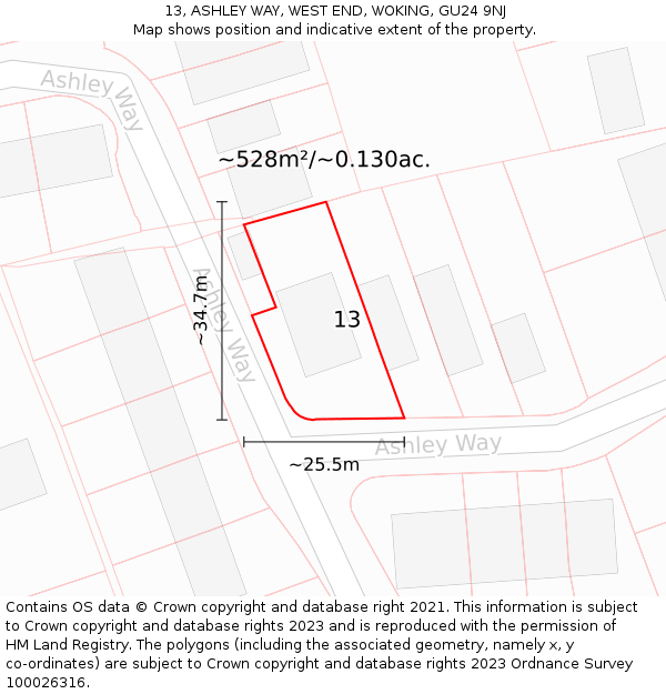 13, ASHLEY WAY, WEST END, WOKING, GU24 9NJ: Plot and title map