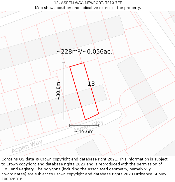 13, ASPEN WAY, NEWPORT, TF10 7EE: Plot and title map