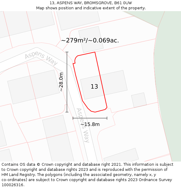 13, ASPENS WAY, BROMSGROVE, B61 0UW: Plot and title map