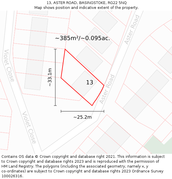 13, ASTER ROAD, BASINGSTOKE, RG22 5NQ: Plot and title map