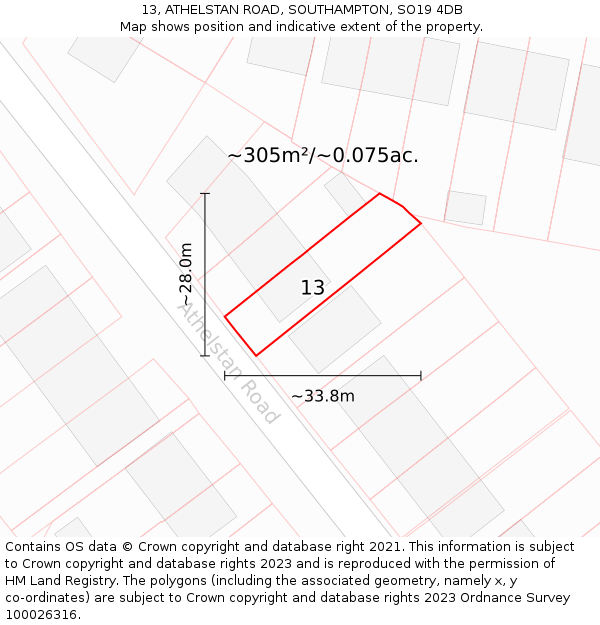 13, ATHELSTAN ROAD, SOUTHAMPTON, SO19 4DB: Plot and title map