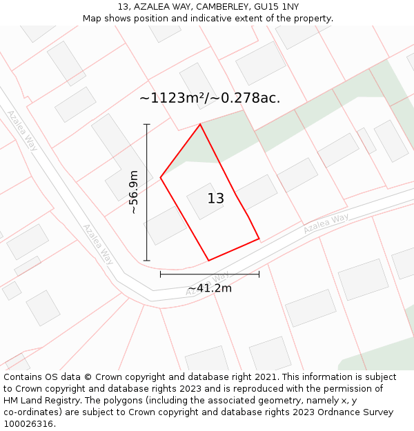 13, AZALEA WAY, CAMBERLEY, GU15 1NY: Plot and title map