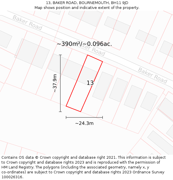 13, BAKER ROAD, BOURNEMOUTH, BH11 9JD: Plot and title map