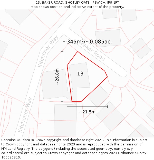 13, BAKER ROAD, SHOTLEY GATE, IPSWICH, IP9 1RT: Plot and title map